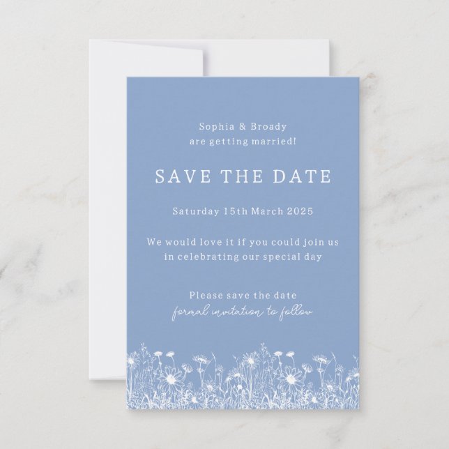 Wildblume Pulver Blau Save the Date (Vorderseite)
