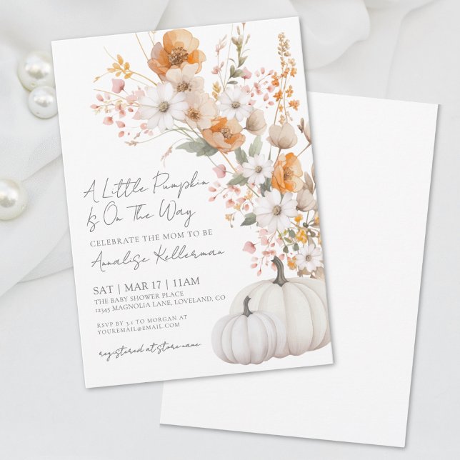 Wildblume Pumpkin Fall Baby Dusche Einladung (Wildflower Pumpkin Fall Baby Shower Invitation)