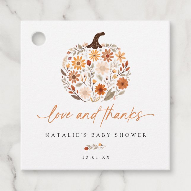 Wildblume Pumpkin Fall Baby Dusche Geschenkanhänger (Vorderseite)