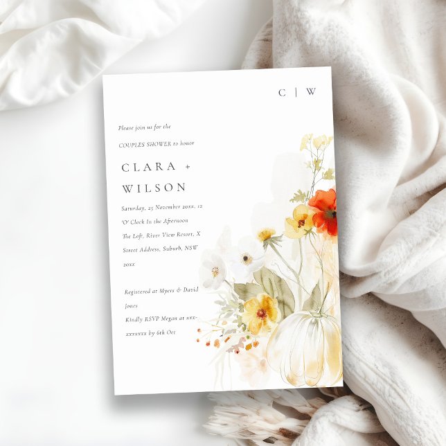 Wildblume Pumpkin Watercolor Paare Dusche Einladung (Von Creator hochgeladen)