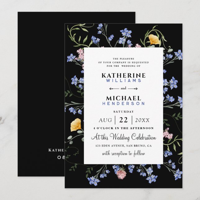 Wildblume QR-Code für Wasserfarben Einzelheiten UA Einladung (Vorne/Hinten)