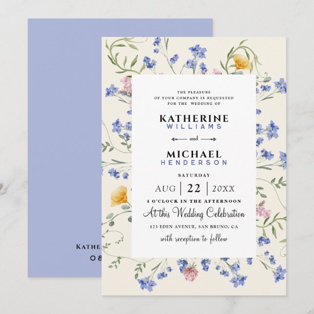 Wildblume QR-Code für Wasserfarben Einzelheiten UA Einladung (Vorne/Hinten)