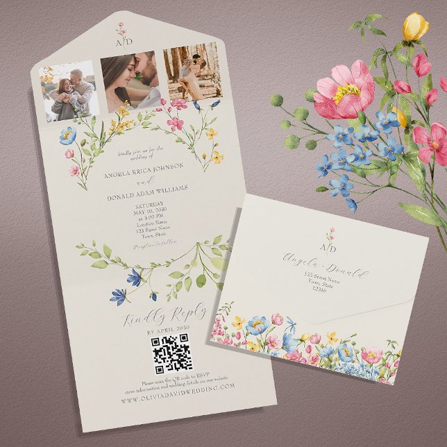 Wildblume QR Code Hochzeit All In One Einladung (Von Creator hochgeladen)