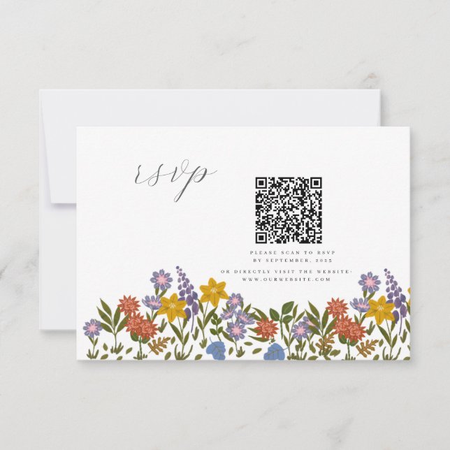 Wildblume QR Hochzeit im Garten RSVP Karte (Vorderseite)