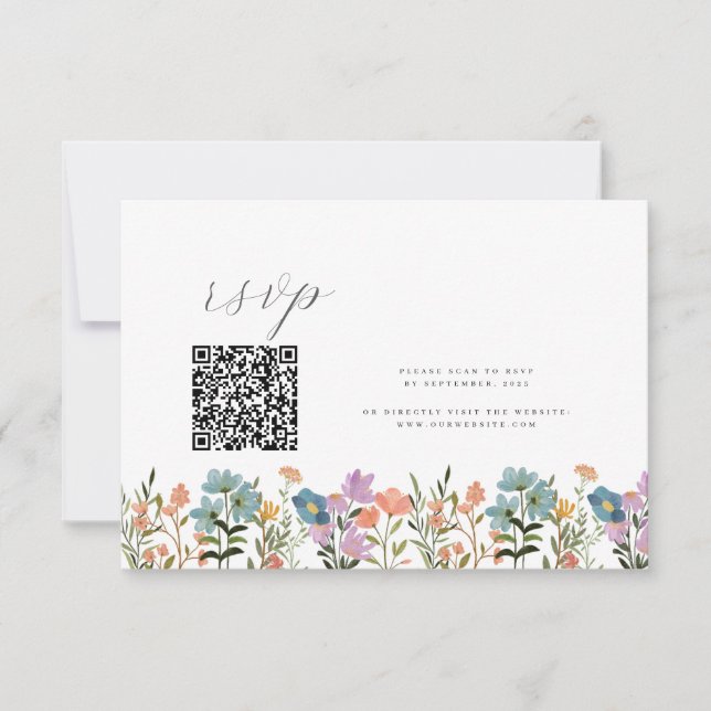 Wildblume QR Hochzeit im Garten RSVP Karte (Vorderseite)