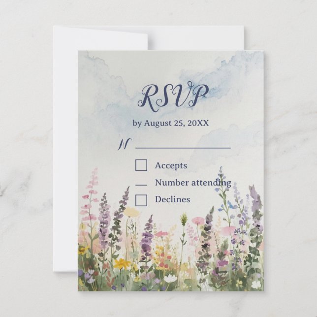 Wildblume QR | Rustikal Boho RSVP Karte (Vorderseite)