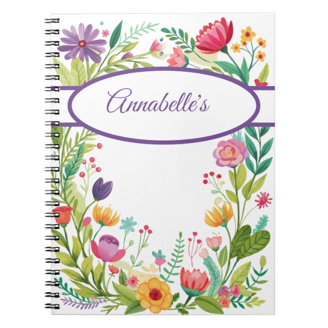 Wildblume Rahmen farbiges Spiral Foto Notebook Notizblock (Vorderseite)