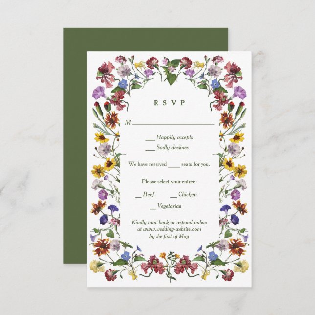 Wildblume Rahmen Rustic Boho Hochzeit RSVP Karte (Vorne/Hinten)