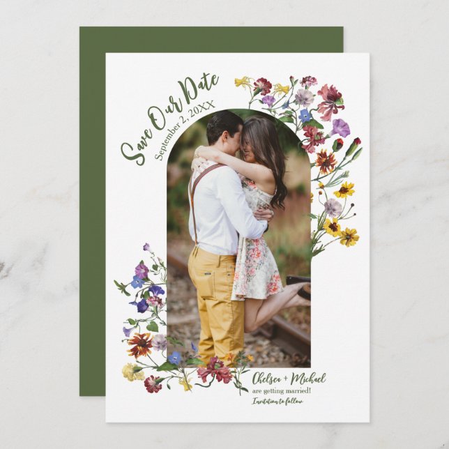 Wildblume Rahmen Rustic Boho Hochzeit Save The Date (Vorne/Hinten)