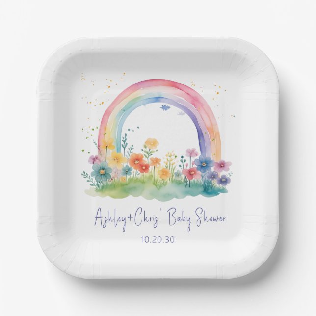 Wildblume Rainbow Baby Girl Dusche Pappteller (Vorderseite)