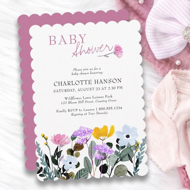 Wildblume Rasen Hübsche Babydusche Einladung (Baby Shower invitiation from my Wildflower Lawn baby shower collection)