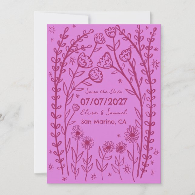 Wildblume Reben Hochzeiten speichern das Datum CUS Save The Date (Vorderseite)