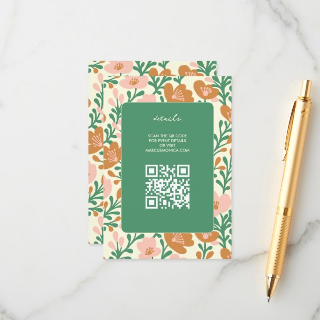 Wildblume Reben Rosa Gedeckter WEDD Begleitkarte (Vorderseite/Rückseite Beispiel)