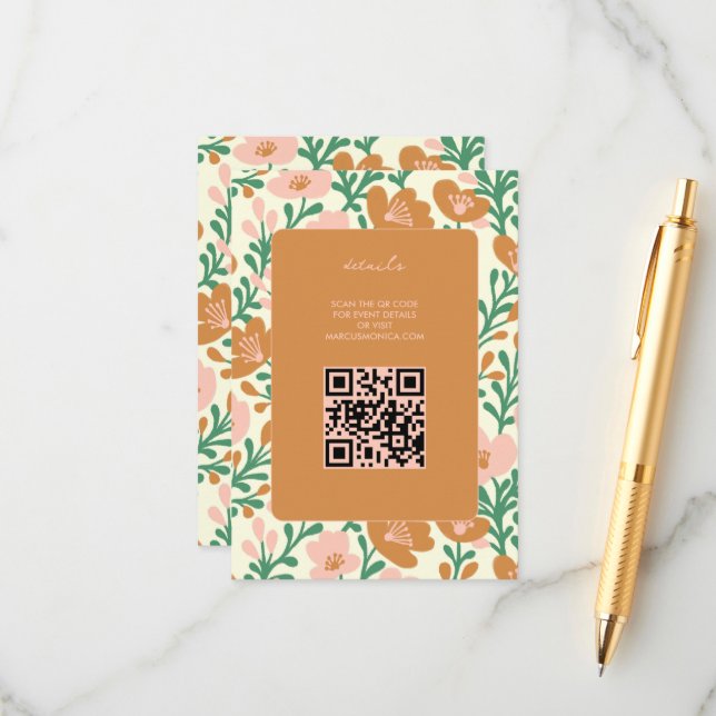 Wildblume Reben Rosa Gedeckter WEDD Begleitkarte (Vorderseite/Rückseite Beispiel)