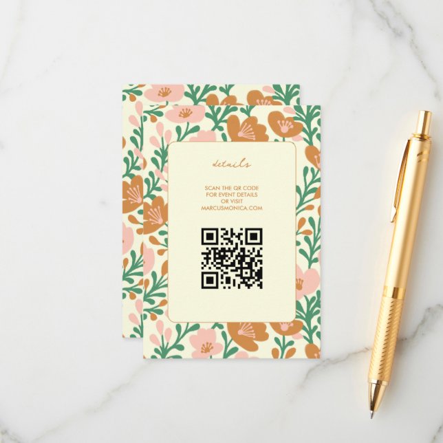 Wildblume Reben Rosa Gedeckter WEDD Begleitkarte (Vorderseite/Rückseite Beispiel)