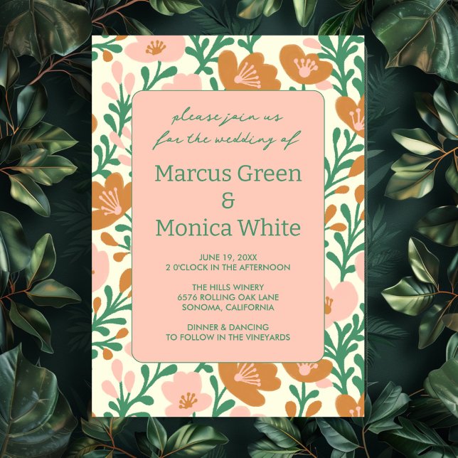 Wildblume Reben Rosa Gedeckter WEDD Einladung (Wildflower Vines Pink Green Custom WEDDING Invitation
)