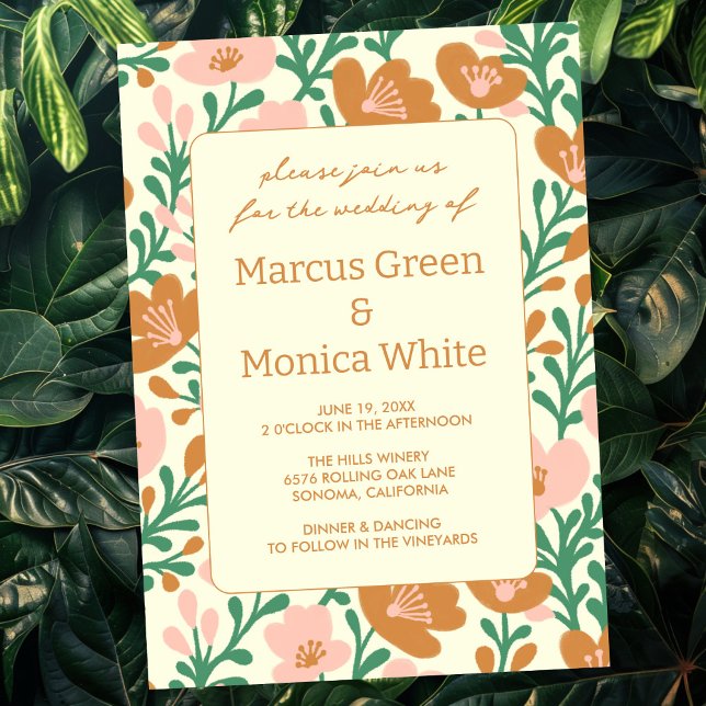 Wildblume Reben Rosa Gedeckter WEDD Einladung (Wildflower Vines Pink Green Custom WEDDING Invitation
)