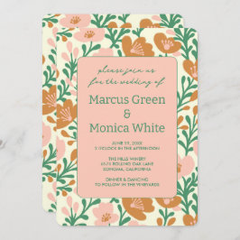 Wildblume Reben Rosa Graue QR Code WEDD Einladung