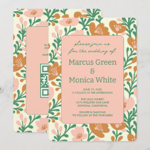 Wildblume Reben Rosa Graue QR Code WEDD Einladung