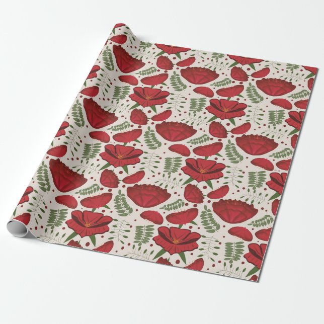 Wildblume Red Poppy Baby Dusche Geschenkpapier (Ungerollt)