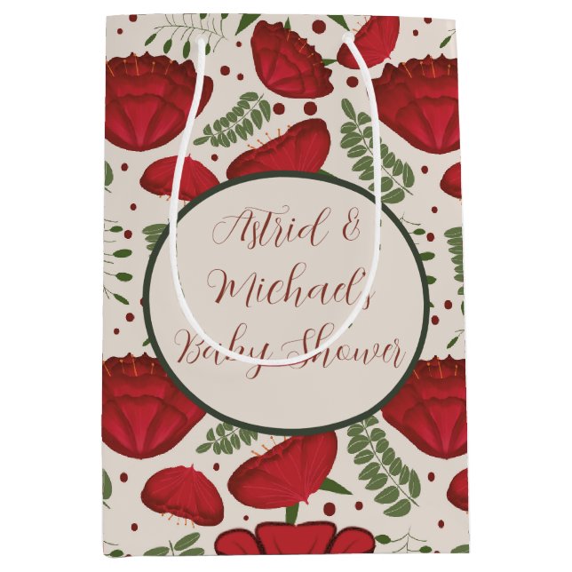 Wildblume Red Poppy Baby Dusche Mittlere Geschenktüte (Vorderseite)