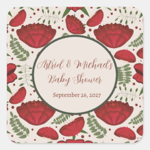 Wildblume Red Poppy Baby Dusche Quadratischer Aufkleber