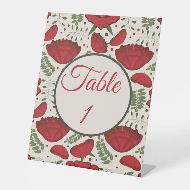 Wildblume Red Poppy Tischnummer Sockelschild (Vorderseite)