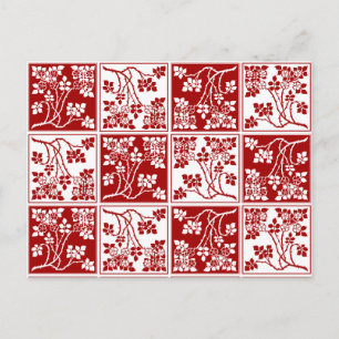 Wildblume Red White Tiled Hübsch Floral Checked Postkarte