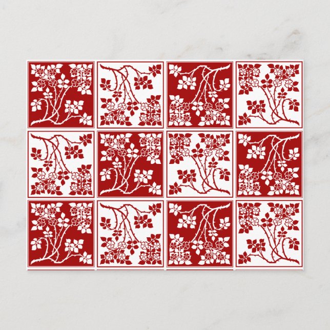 Wildblume Red White Tiled Hübsch Floral Checked Postkarte (Vorderseite)