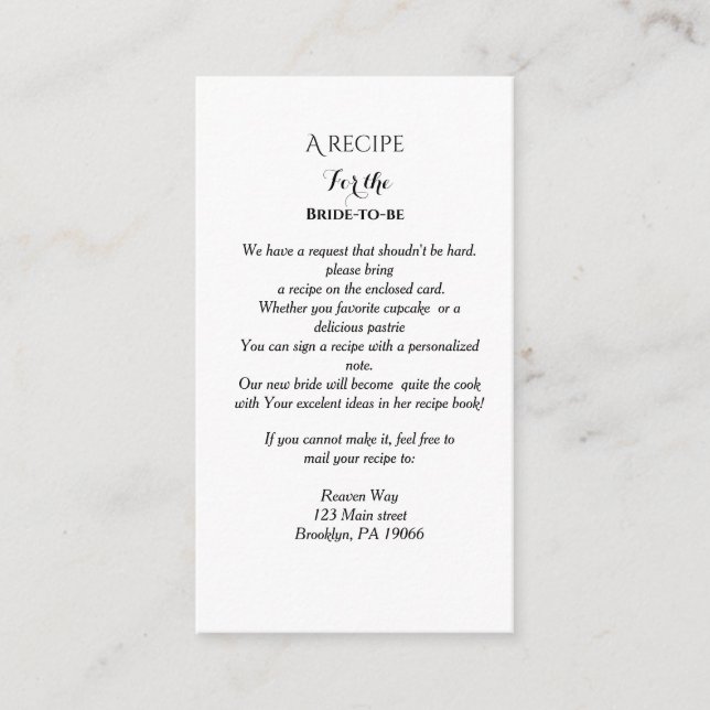 Wildblume Rezept Brautparty Begleitkarte (Vorderseite)