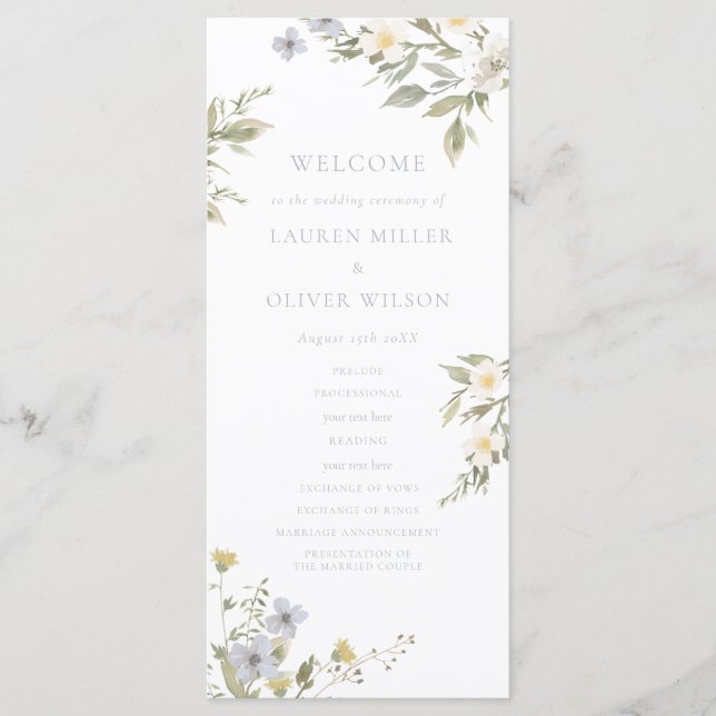 Wildblume Romance Hochzeitsprogramm Programm (Vorderseite)