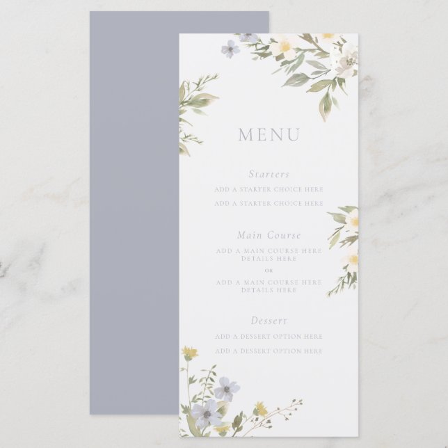Wildblume-Romance-Menükarte Menükarte (Vorne/Hinten)
