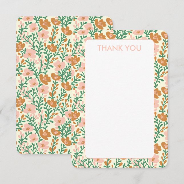 Wildblume Rosa grüne Blüten Elegantes Blumengeflec Dankeskarte (Vorne/Hinten)