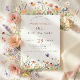 Wildblume Rosa Lila Garden Party 18. Geburtstag Einladung