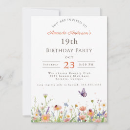 Wildblume Rosa Lila Garden Party 19. Geburtstag Einladung