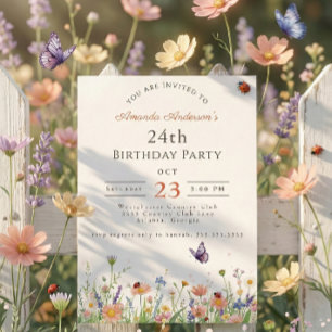 Wildblume Rosa Lila Garden Party 24. Geburtstag Einladung