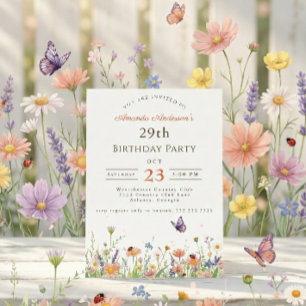 Wildblume Rosa Lila Garden Party 29. Geburtstag Einladung