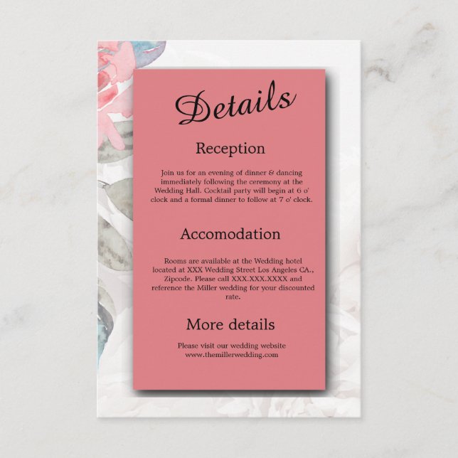 Wildblume Rose Hochzeitsfeier Begleitkarte (Vorderseite)