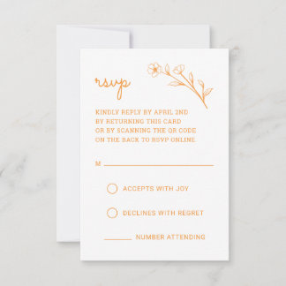 Wildblume RSVP-Karte mit QR-Code in Sunset Orange RSVP Karte