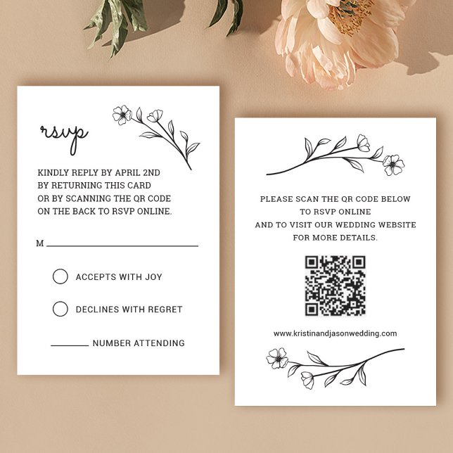 Wildblume RSVP-Karte mit QR-Code RSVP Karte (Wildflower RSVP Card with QR Code)