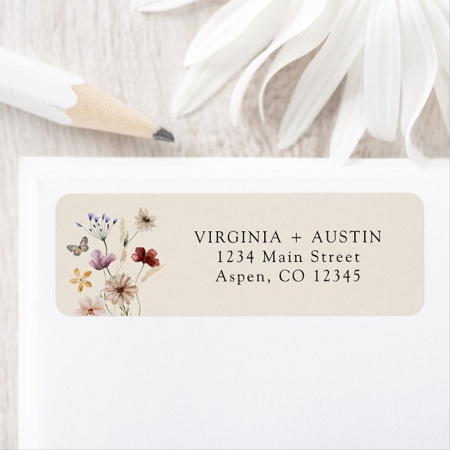 Wildblume-Rücksendeadresse (Tan Chic Boho Wildflower Return Address Label by Painted Paperie
)