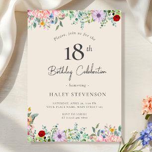 Wildblume Rustic Boho 18. Geburtstag Einfache Beig Einladung