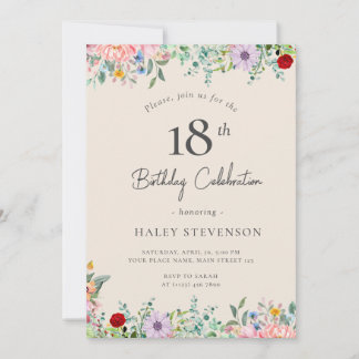 Wildblume Rustic Boho 18. Geburtstag Einfache Beig Einladung