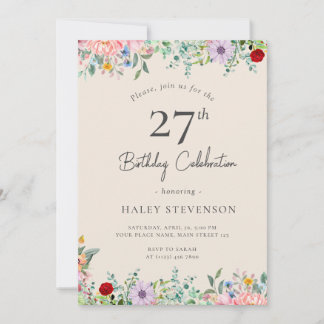 Wildblume Rustic Boho 27. Geburtstag Einfache Beig Einladung
