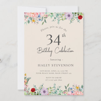 Wildblume Rustic Boho 34. Geburtstag Einfache Beig Einladung