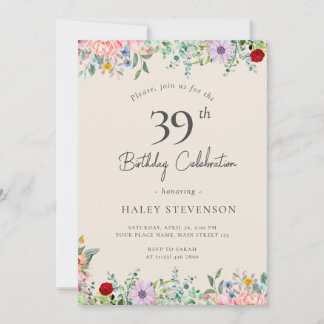 Wildblume Rustic Boho 39. Geburtstag Einfache Beig Einladung