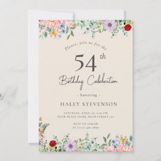 Wildblume Rustic Boho 54. Geburtstag Einfache Beig Einladung