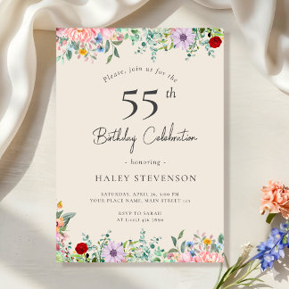 Wildblume Rustic Boho 55. Geburtstag Einfache Beig Einladung
