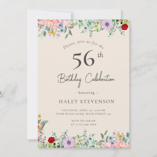 Wildblume Rustic Boho 56. Geburtstag Einfache Beig Einladung