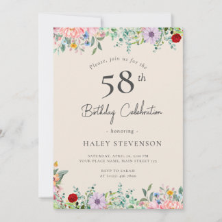 Wildblume Rustic Boho 58. Geburtstag Einfache Beig Einladung